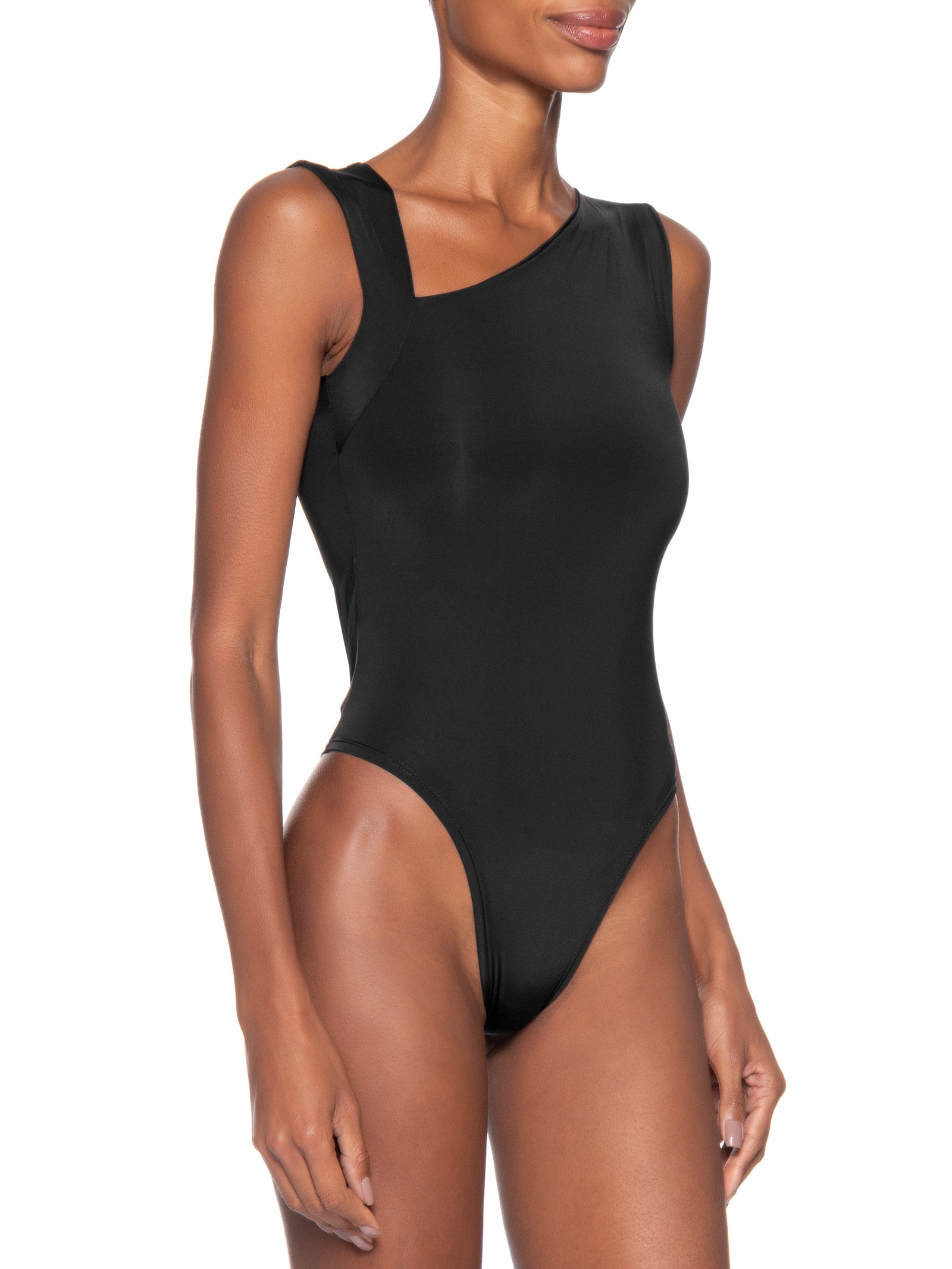Body Feminino em Poliamida com Decote Assimétrico – Preto Market 33