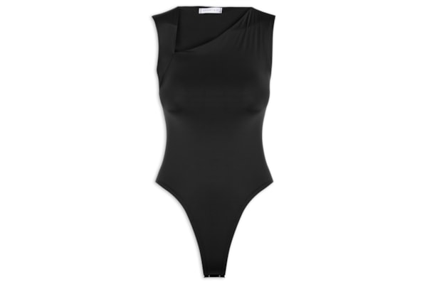Body Feminino em Poliamida com Decote Assimétrico – Preto