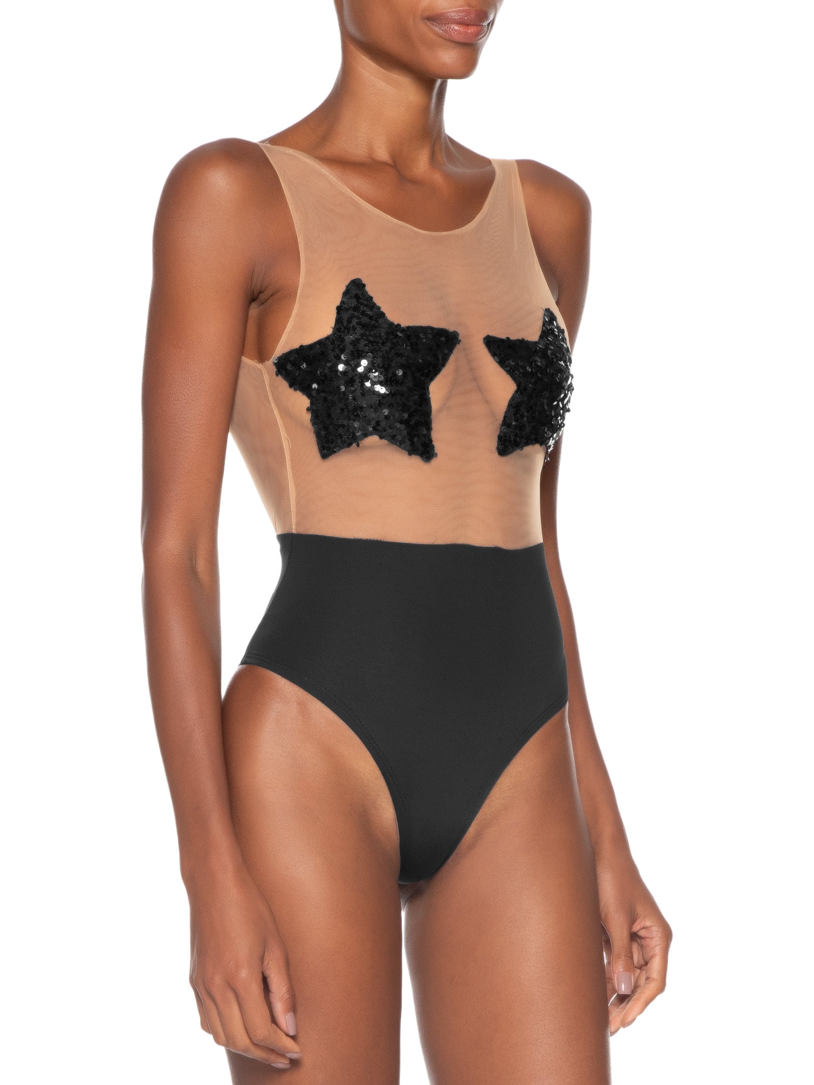 Body Feminino Estrela Preto Carnavália