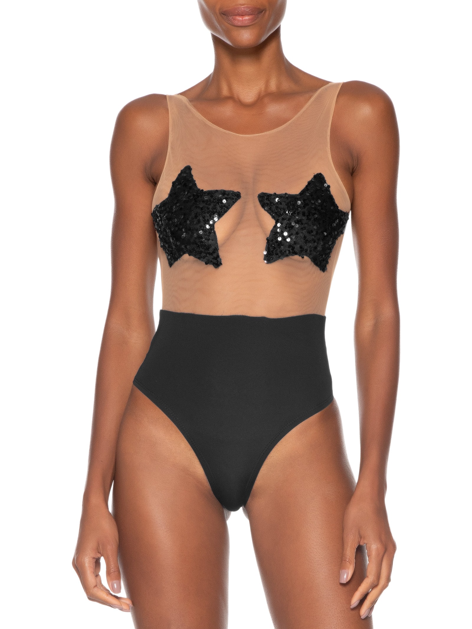 Body Feminino Estrela Preto Carnavália