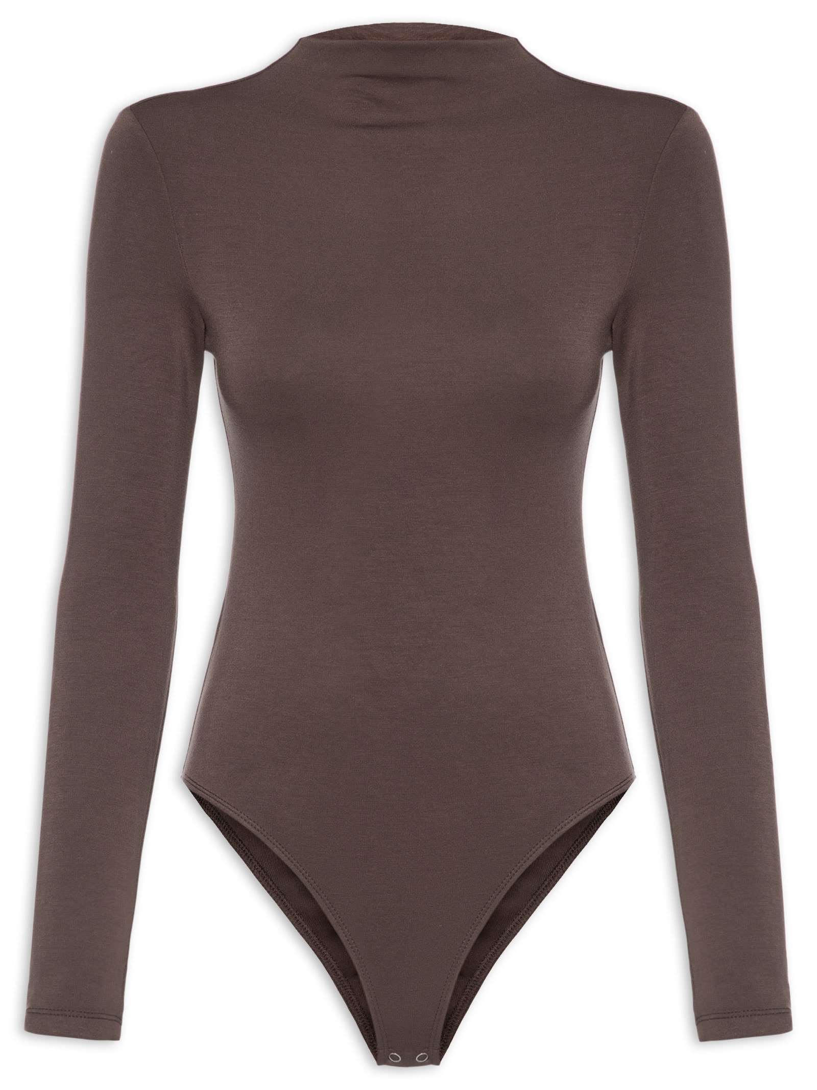 Body Feminino Gola Alta Manga Longa – Marrom Basiq