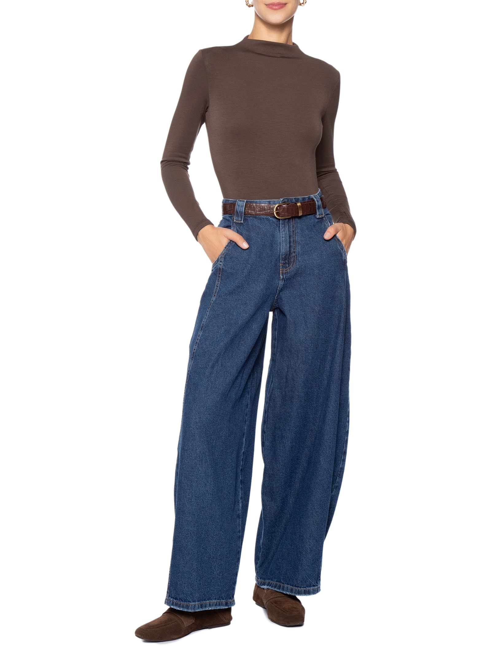 Body Feminino Gola Alta Manga Longa – Marrom Basiq