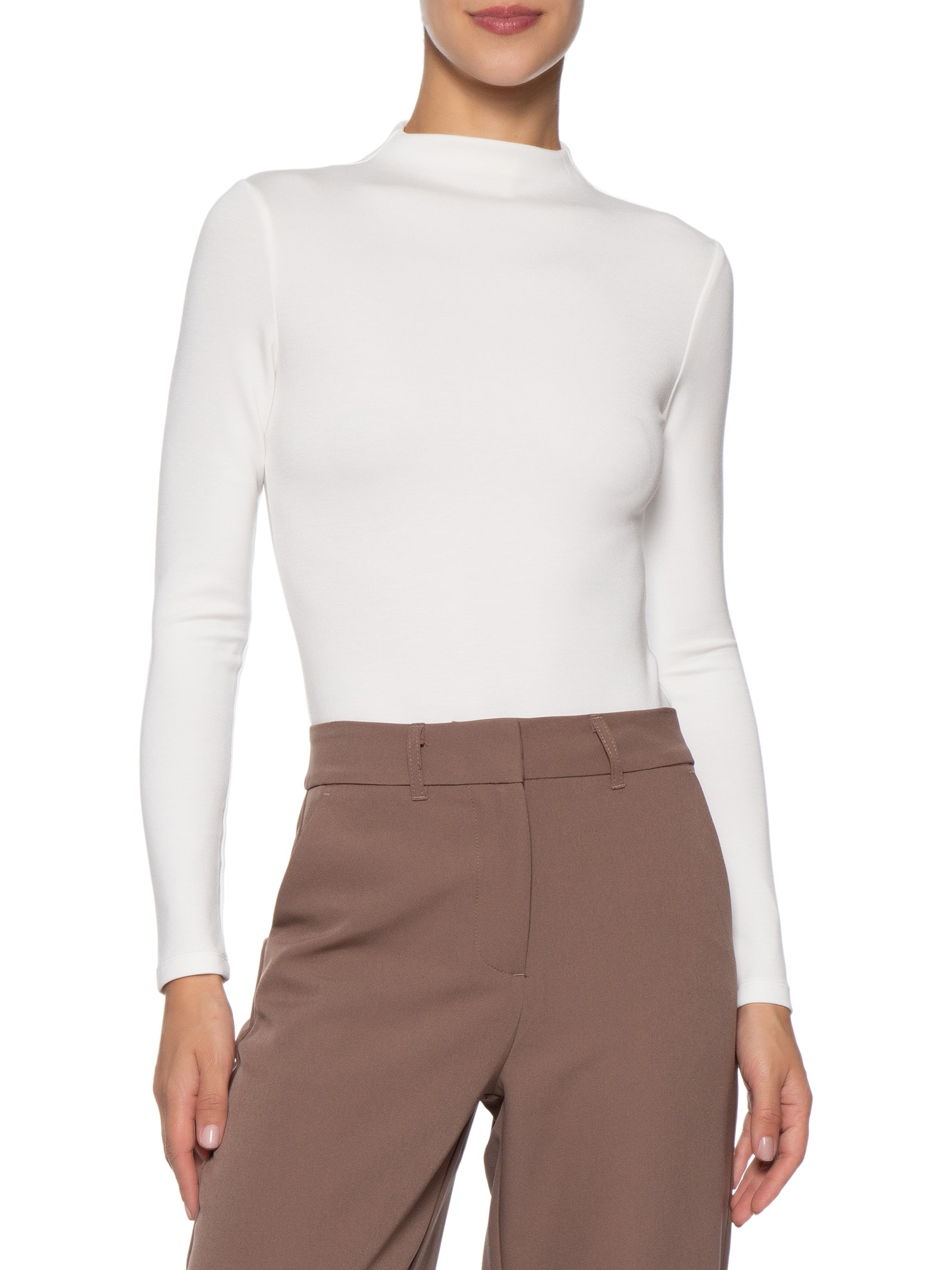 Body Feminino Gola Alta Manga Longa – Off White Basiq