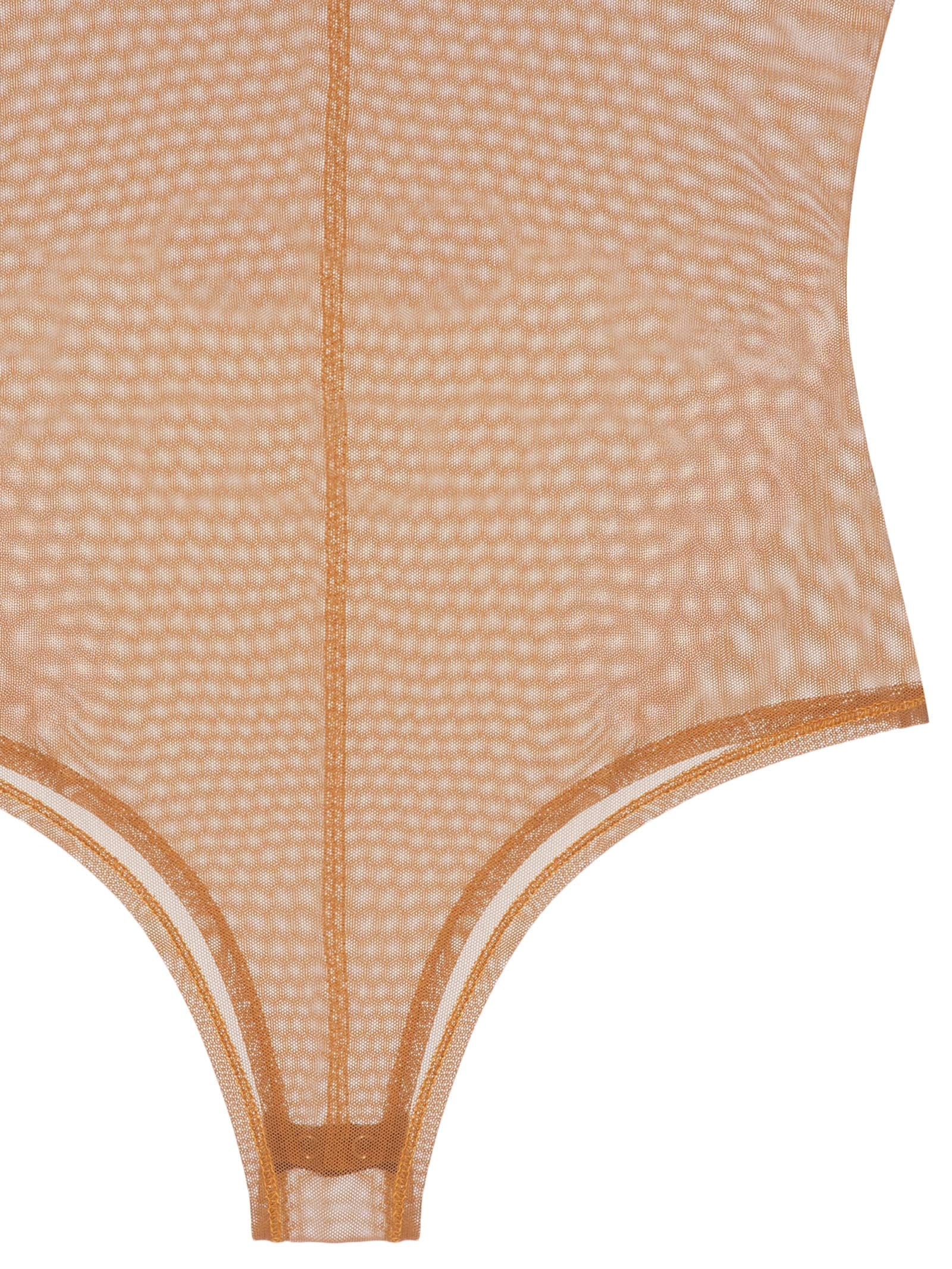 Body Feminino Manga Longa De Tule Marrom Lança Perfume