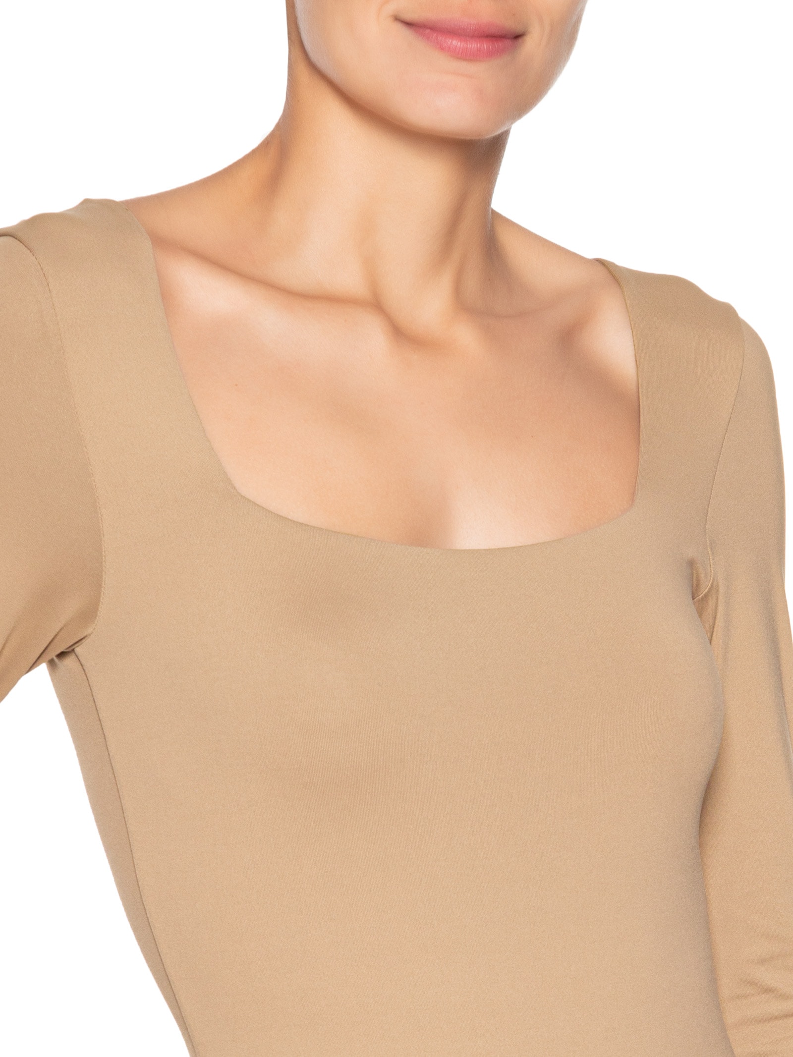 Body Feminino Manga Longa E Decote Quadrado Bege '2Essential