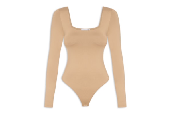 Body Feminino Manga Longa E Decote Quadrado - Bege
