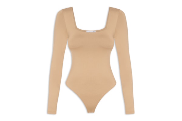 Body Feminino Manga Longa E Decote Quadrado - Bege
