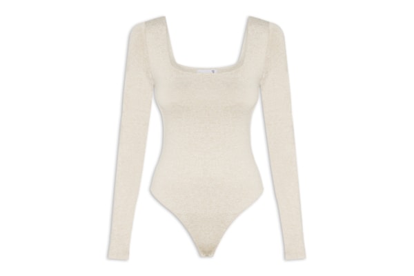 Body Feminino Manga Longa E Decote Quadrado - Bege