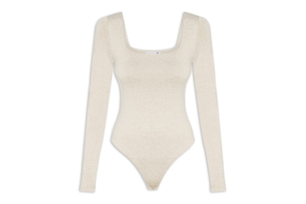 Body Feminino Manga Longa E Decote Quadrado - Bege