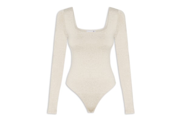 Body Feminino Manga Longa E Decote Quadrado - Bege
