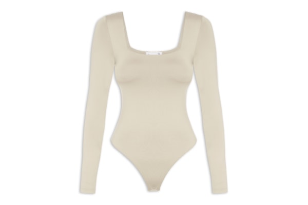Body Feminino Manga Longa E Decote Quadrado - Bege