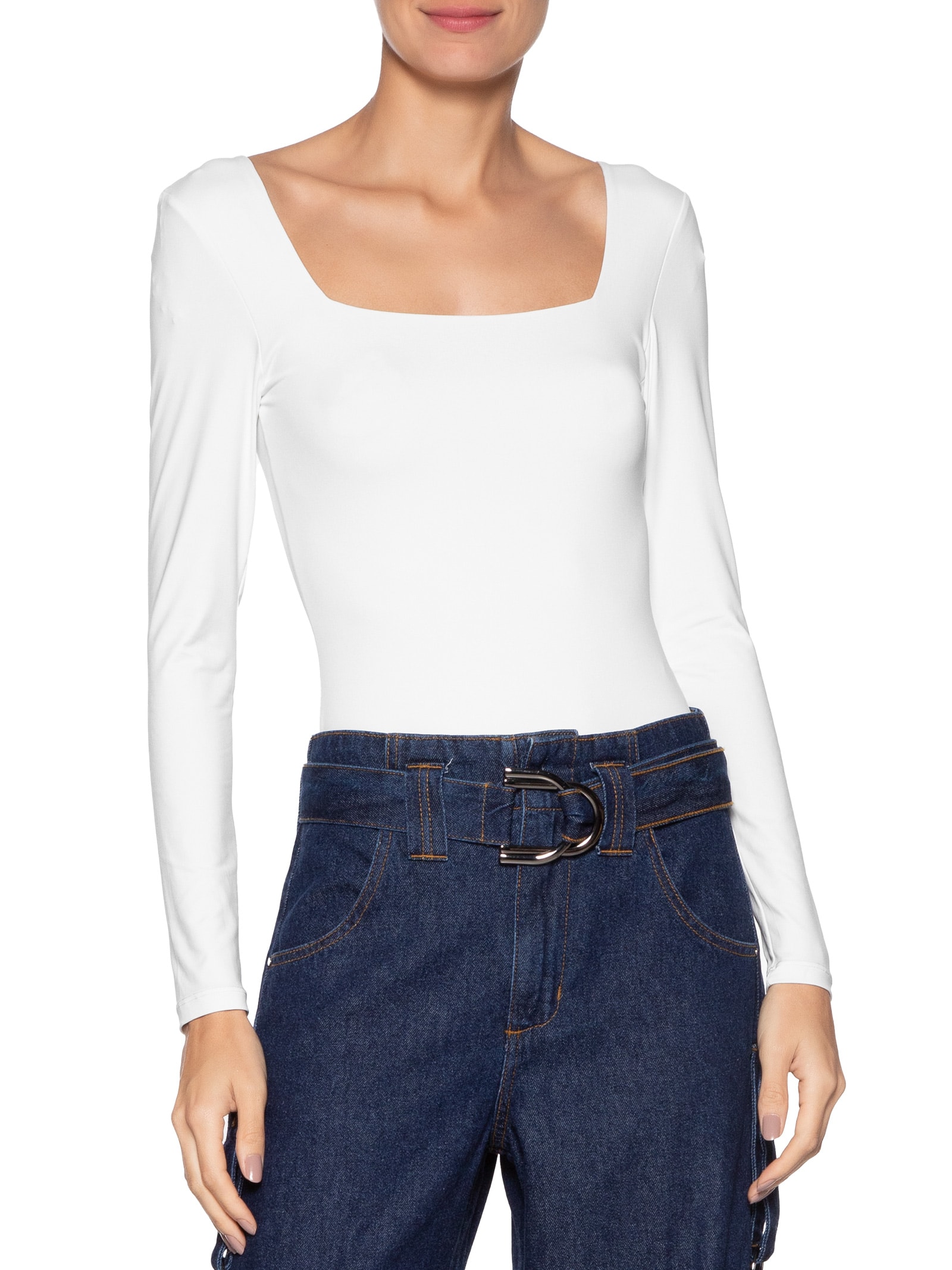 Body Feminino Manga Longa E Decote Quadrado Branco '2Essential