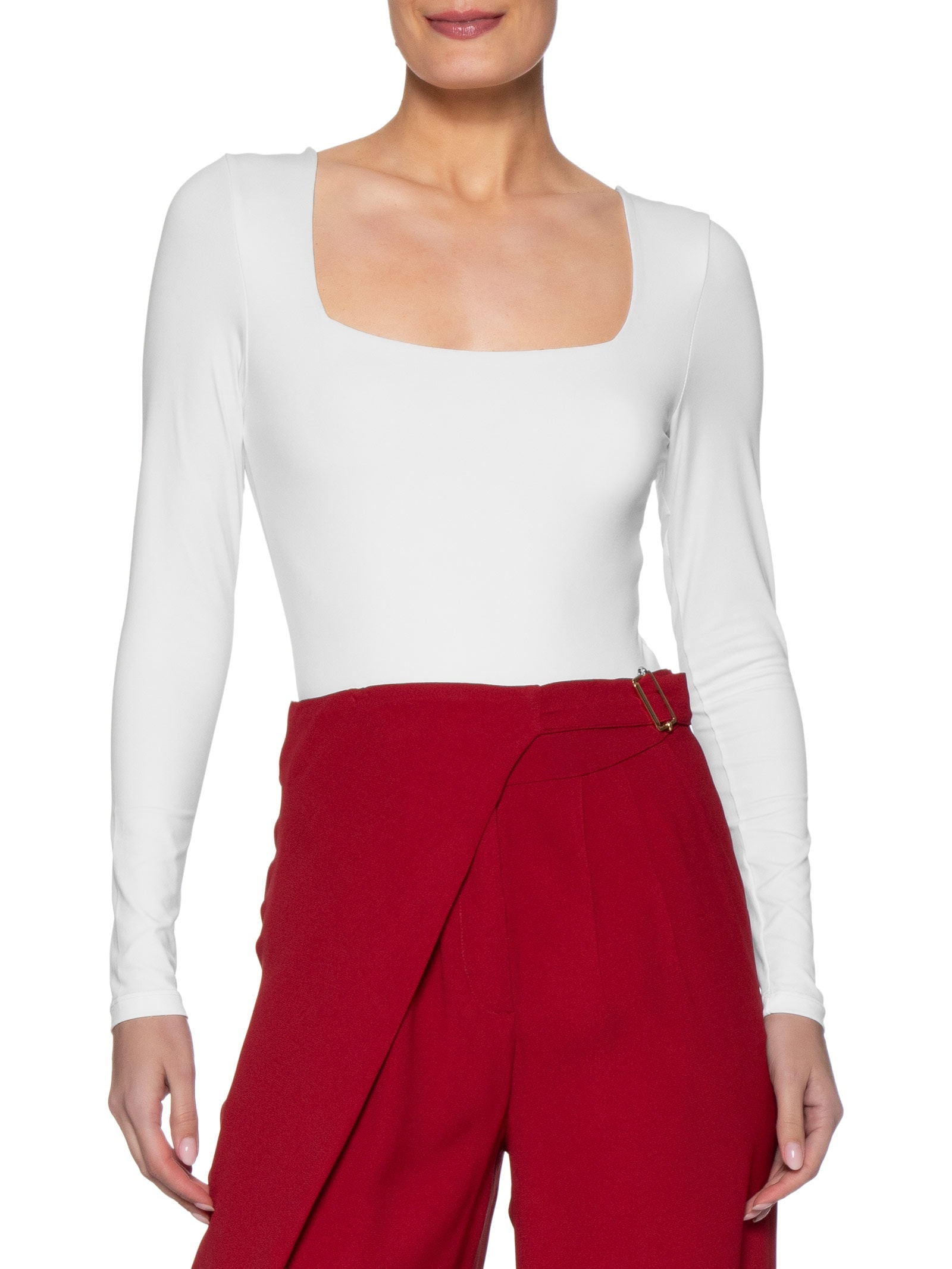 Body Feminino Manga Longa E Decote Quadrado Branco '2Essential