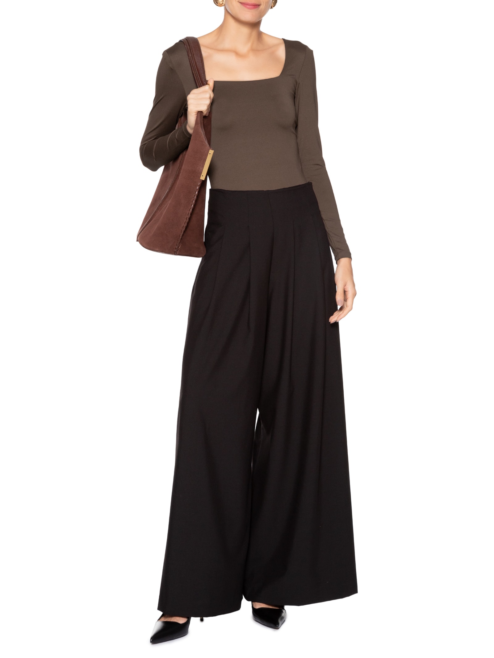 Body Feminino Manga Longa E Decote Quadrado Marrom '2Essential