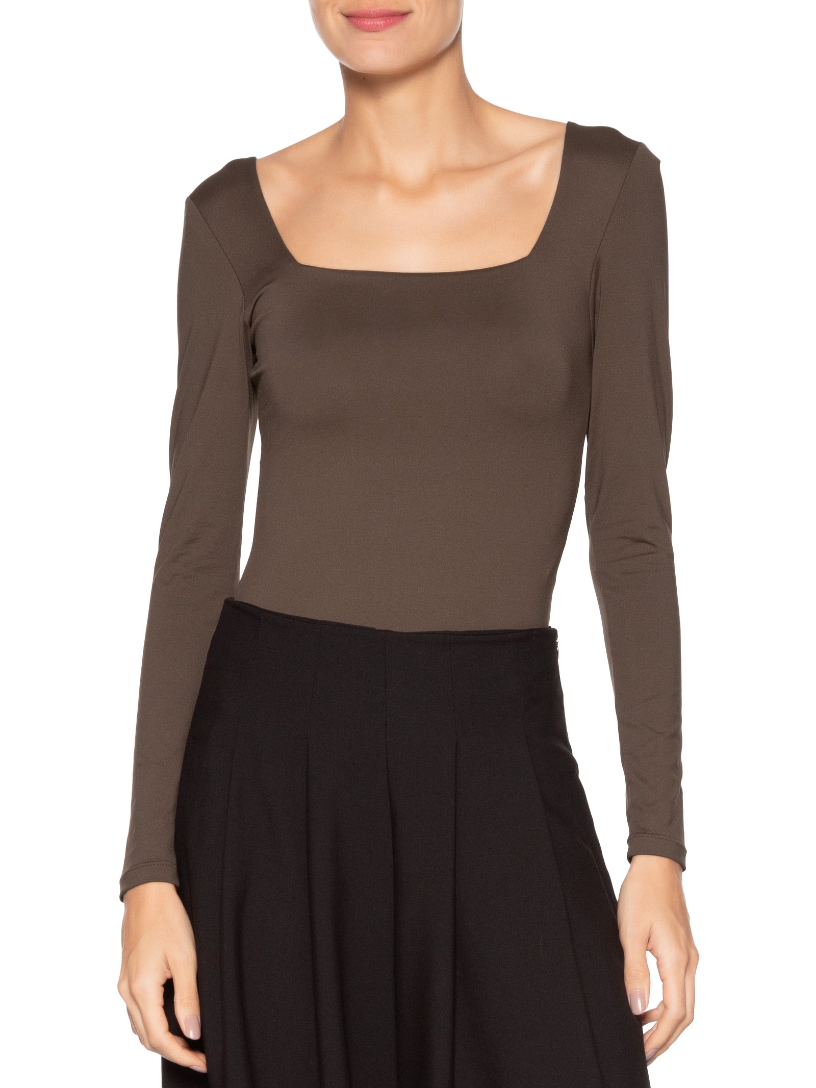 Body Feminino Manga Longa E Decote Quadrado Marrom '2Essential