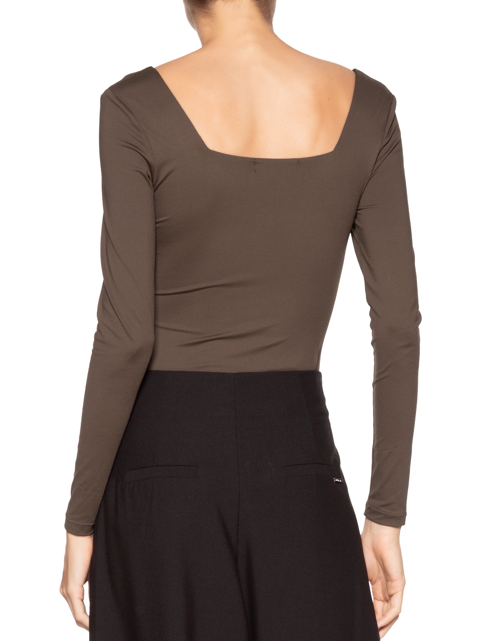 Body Feminino Manga Longa E Decote Quadrado Marrom '2Essential