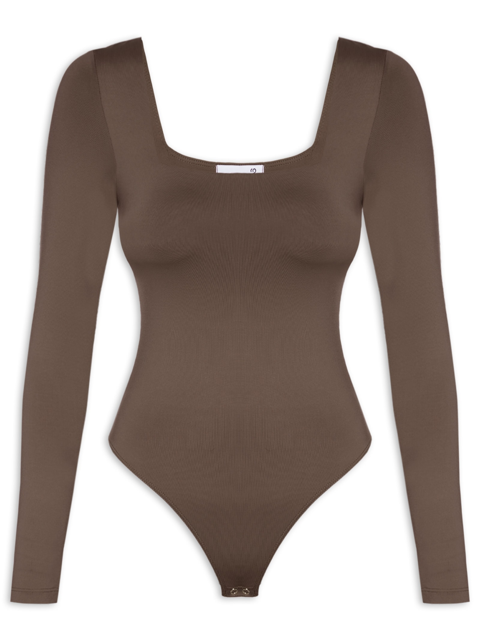 Body Feminino Manga Longa E Decote Quadrado Marrom '2Essential