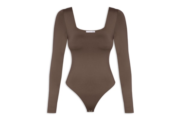 Body Feminino Manga Longa E Decote Quadrado - Marrom