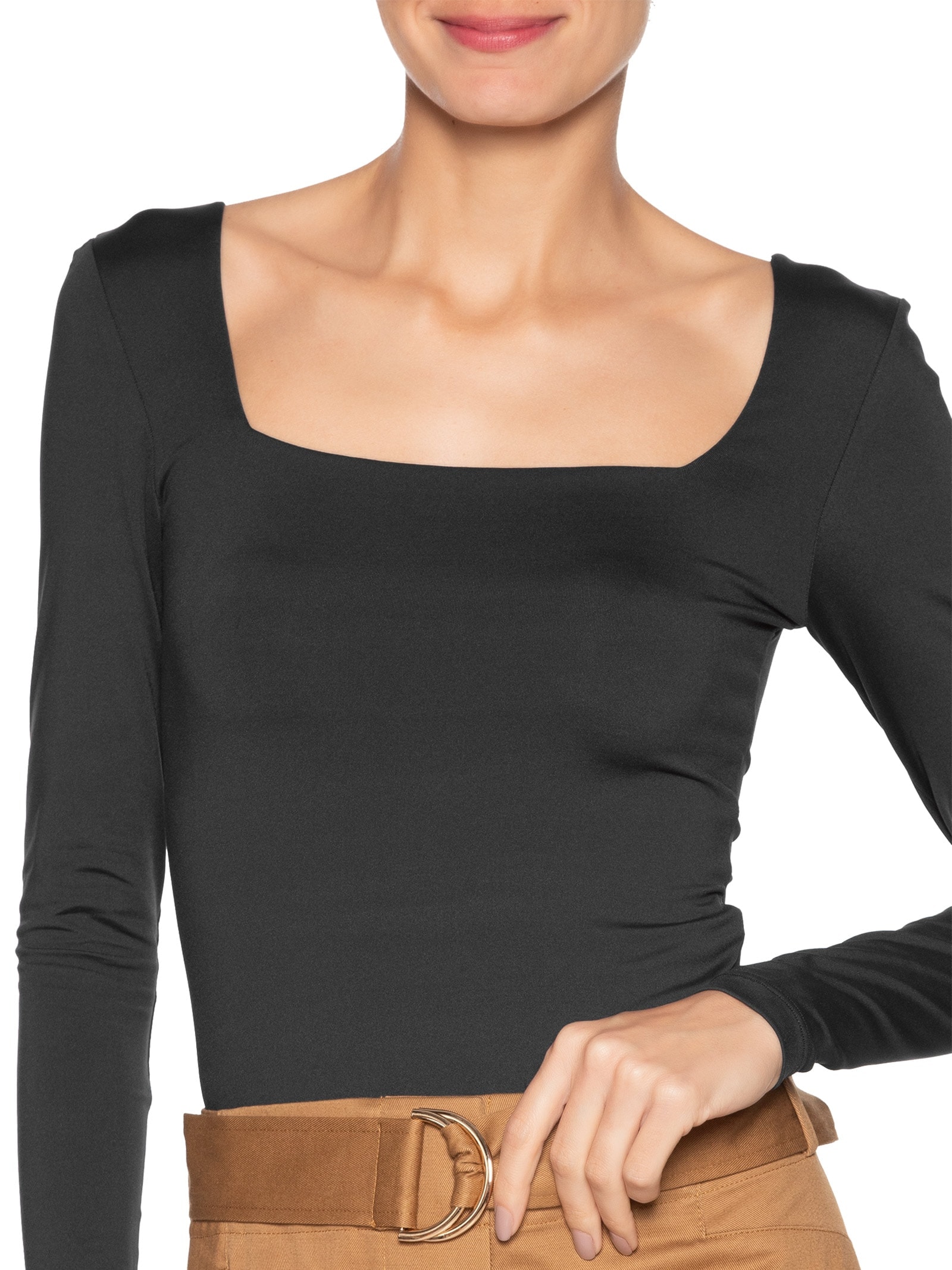 Body Feminino Manga Longa E Decote Quadrado Preto '2Essential