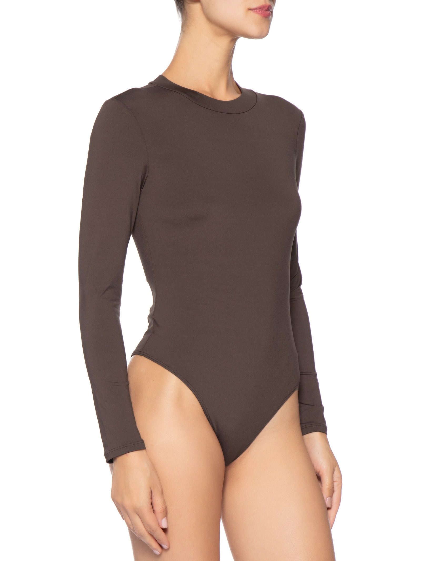 Body Feminino Manga Longa Marrom Market 33