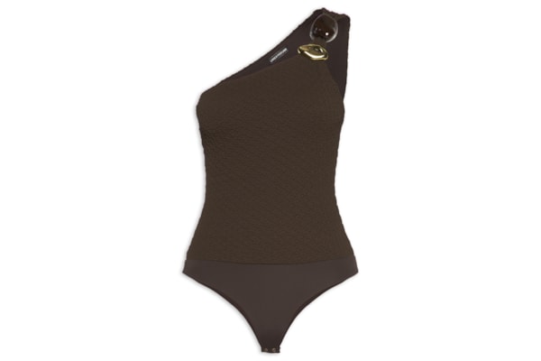 Body Feminino Ombro Único Com Aviamento - Marrom
