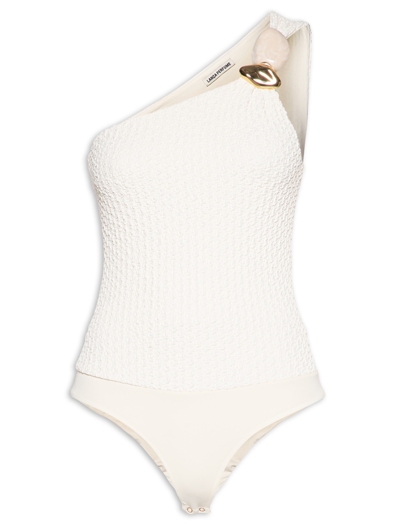 Body Feminino Ombro Único Com Aviamento Off White Lança Perfume