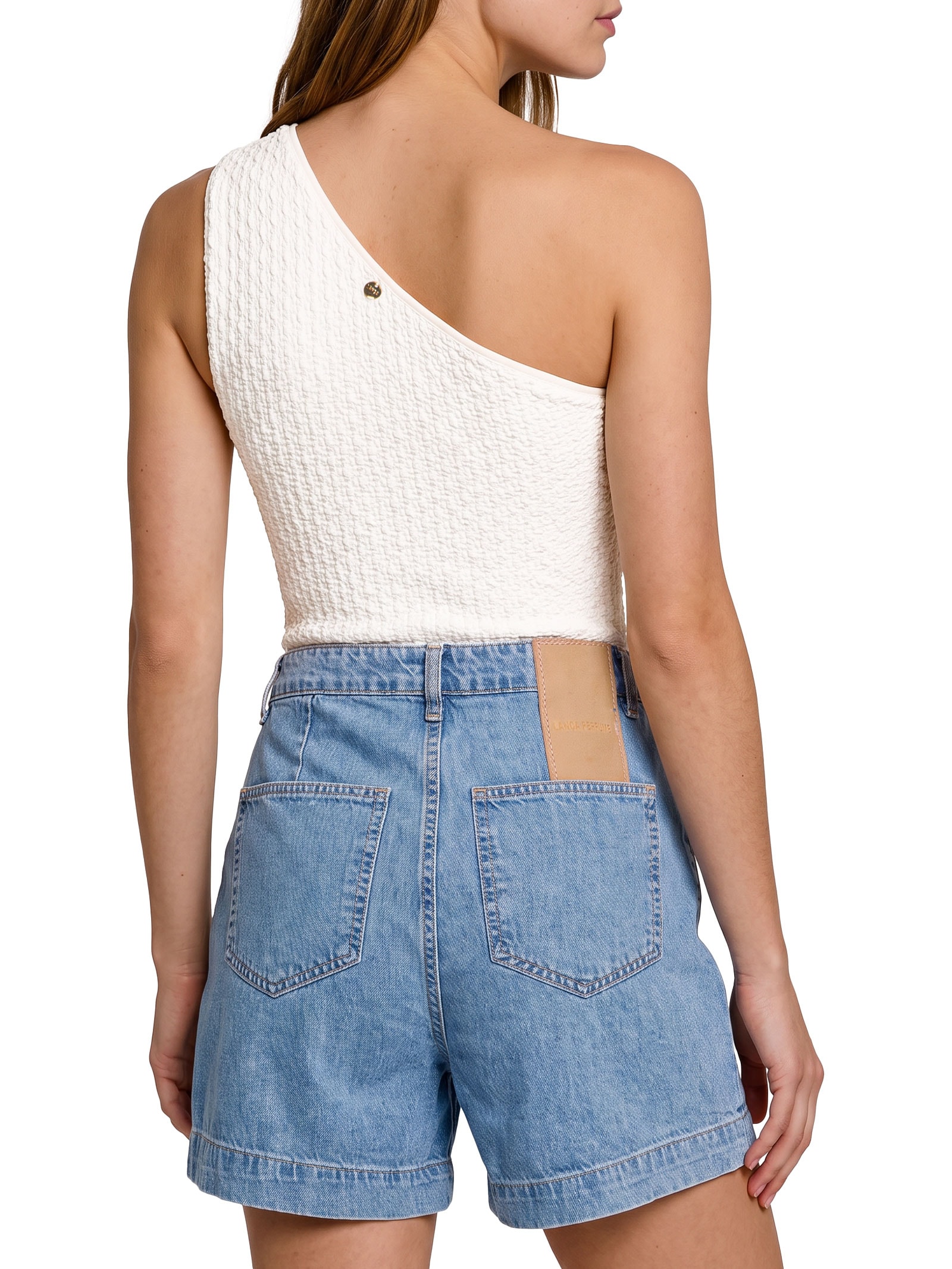 Body Feminino Ombro Único Com Aviamento Off White Lança Perfume