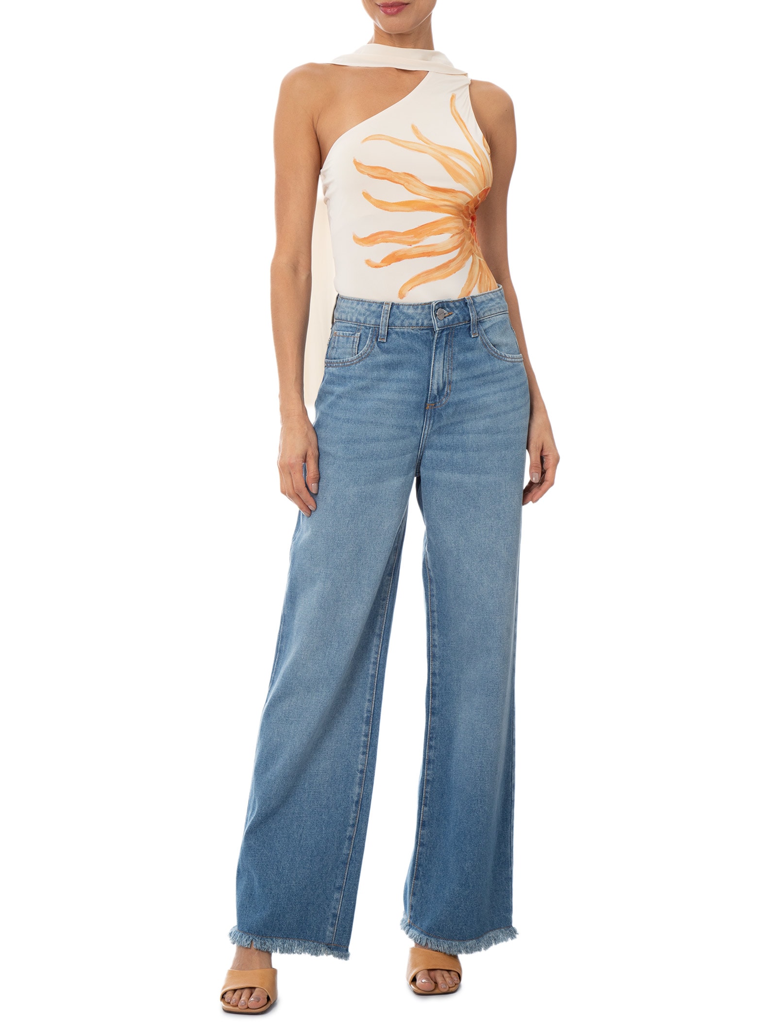 Body Feminino Ombro Único com Faixa Removível Bege My Favorite