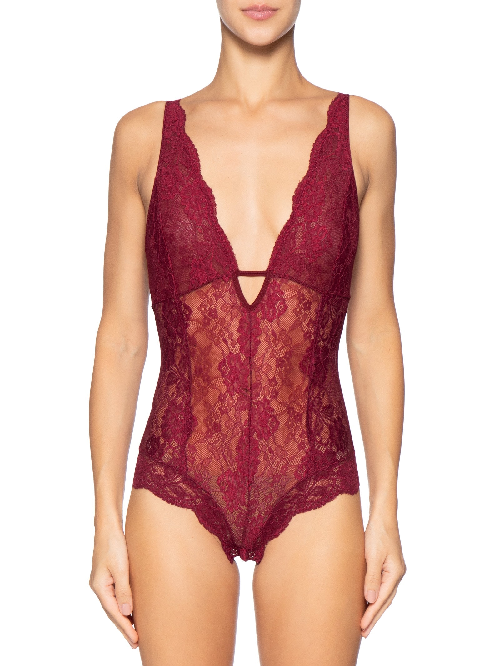 Body Feminino Renda E Tule Classic Lace  Vermelho Calvin Klein Underwear