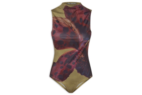 Body Gola Alta Estampado - Marrom