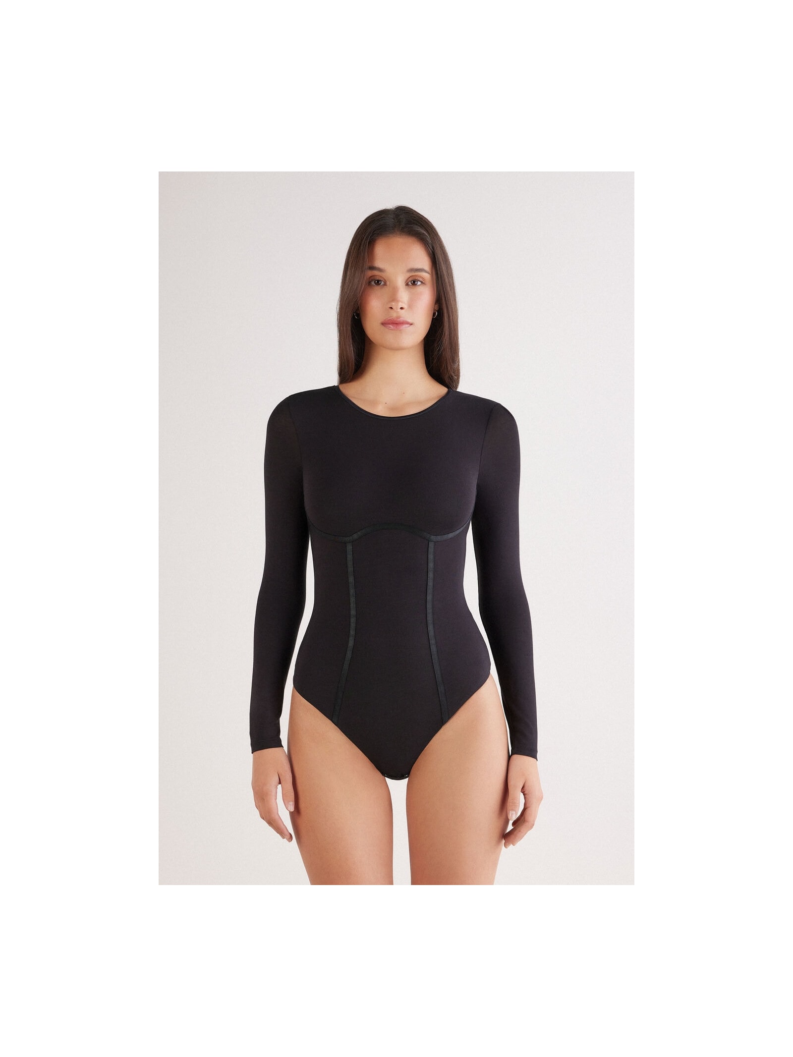 Body Manga Comprida Em Fresh Bamboo Handcrafted Luxury Preto Intimissimi