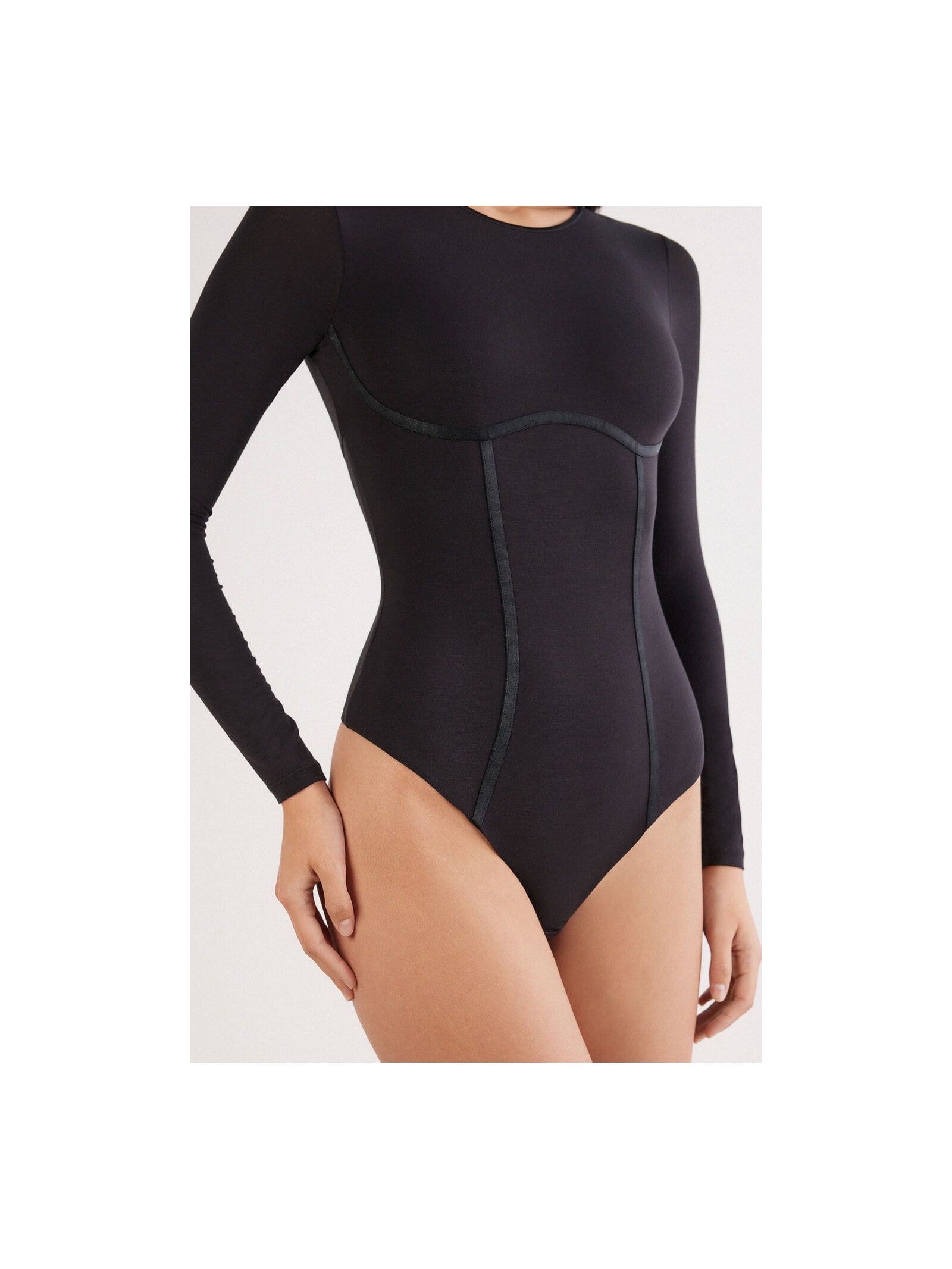 Body Manga Comprida Em Fresh Bamboo Handcrafted Luxury Preto Intimissimi