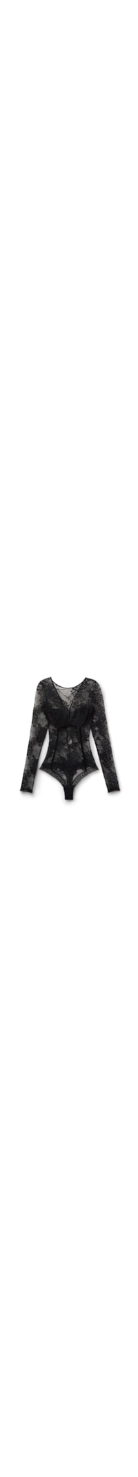 Body Manga Comprida Em Renda La Femme Fatale - Preto