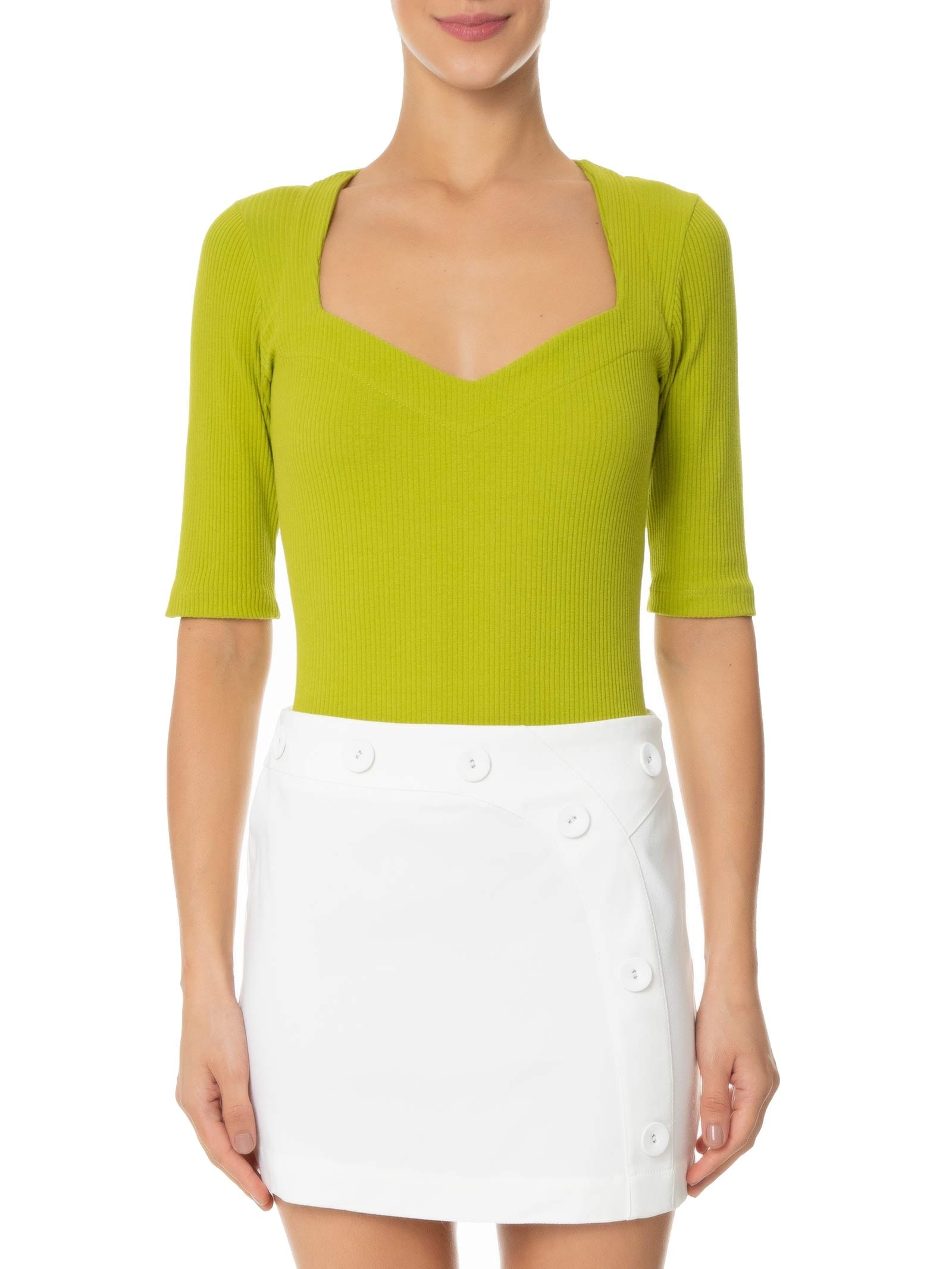 Body Manga Curta Em Malha Com Decote Coração Verde '2Essential