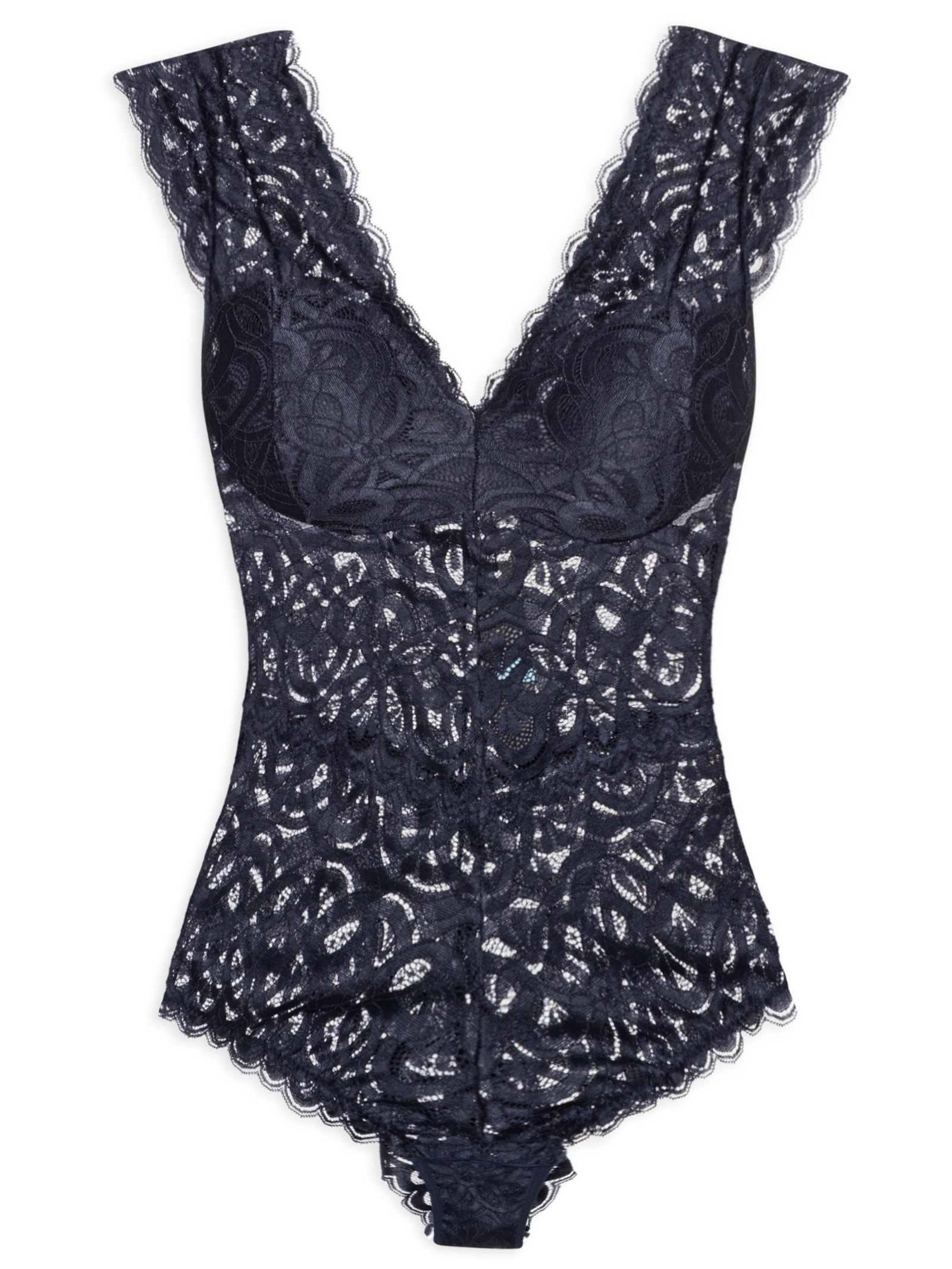 Body Manga Curta Em Renda Azul Hope