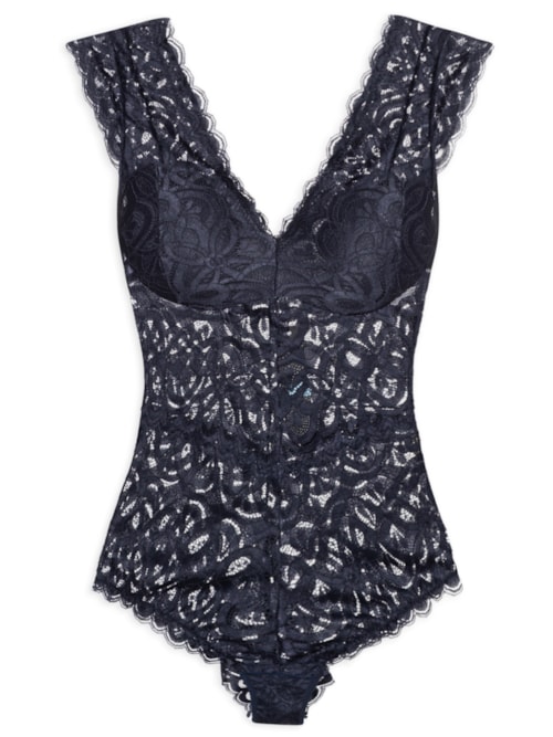 Body Manga Curta Em Renda – Azul