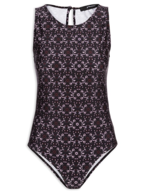 Body Manga Curta Flora – Preto