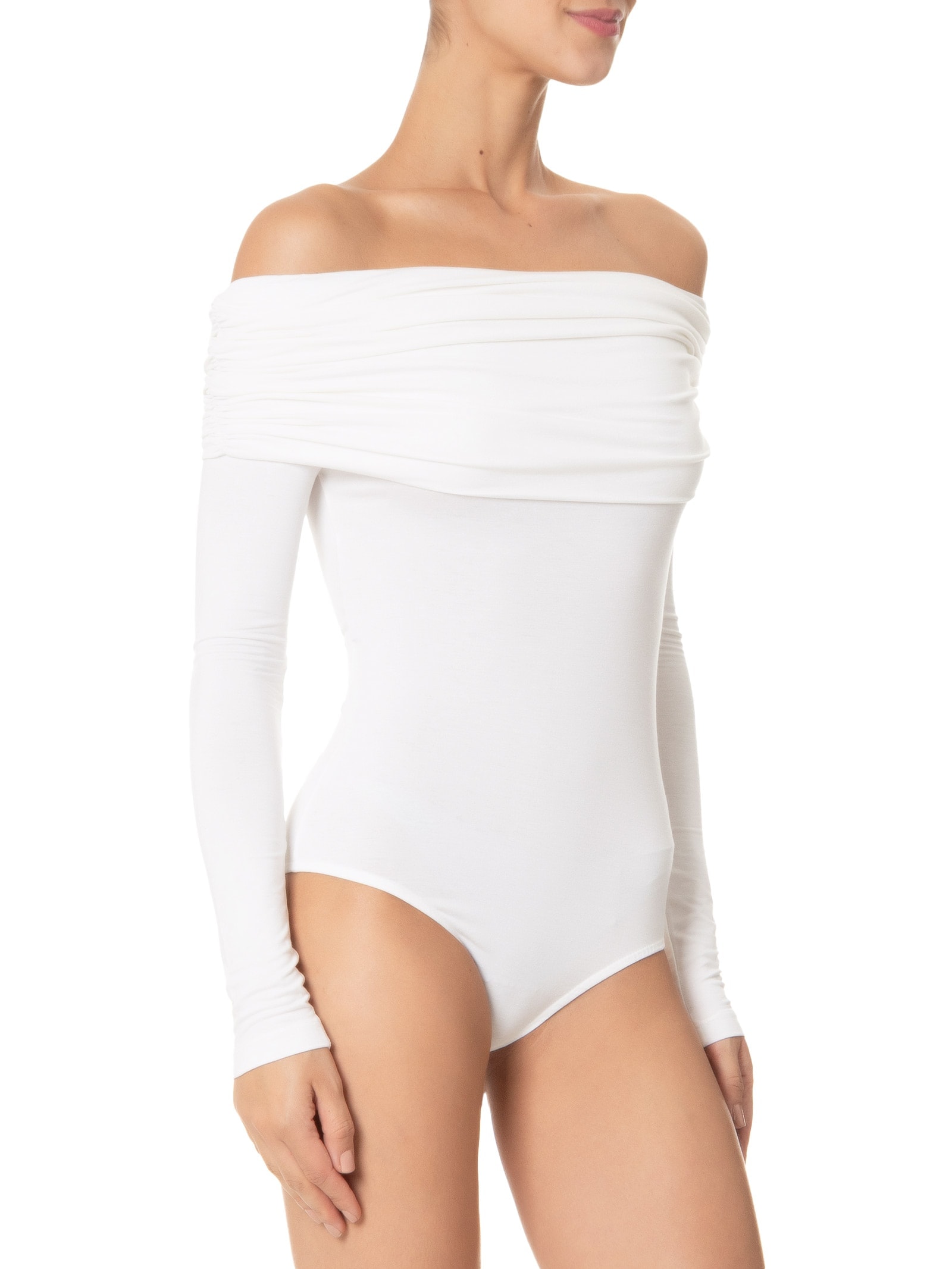 Body Manga Longa Com Sobreposição Franzida Off White Market 33