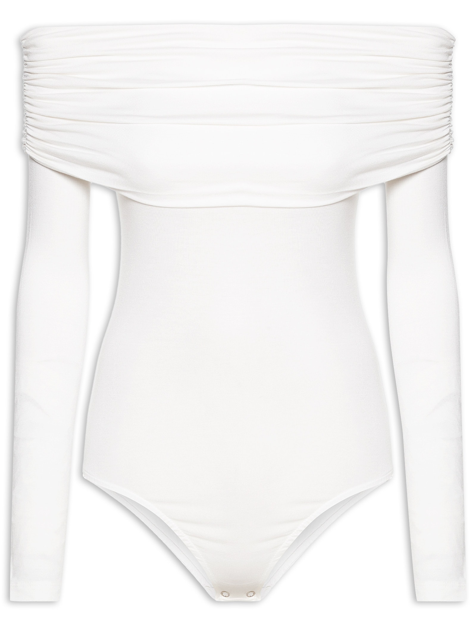 Body Manga Longa Com Sobreposição Franzida Off White Market 33