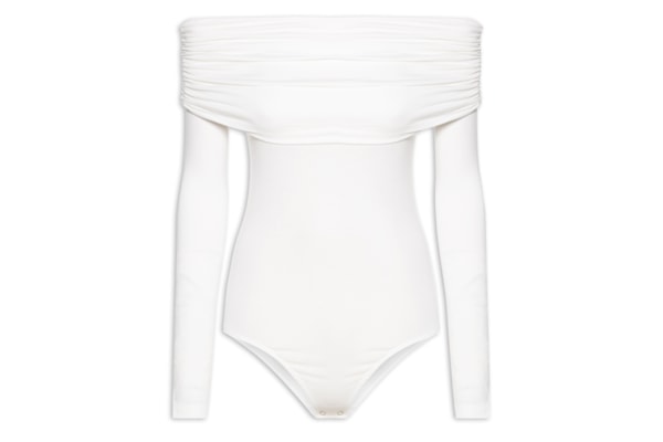 Body Manga Longa Com Sobreposição Franzida - Off White