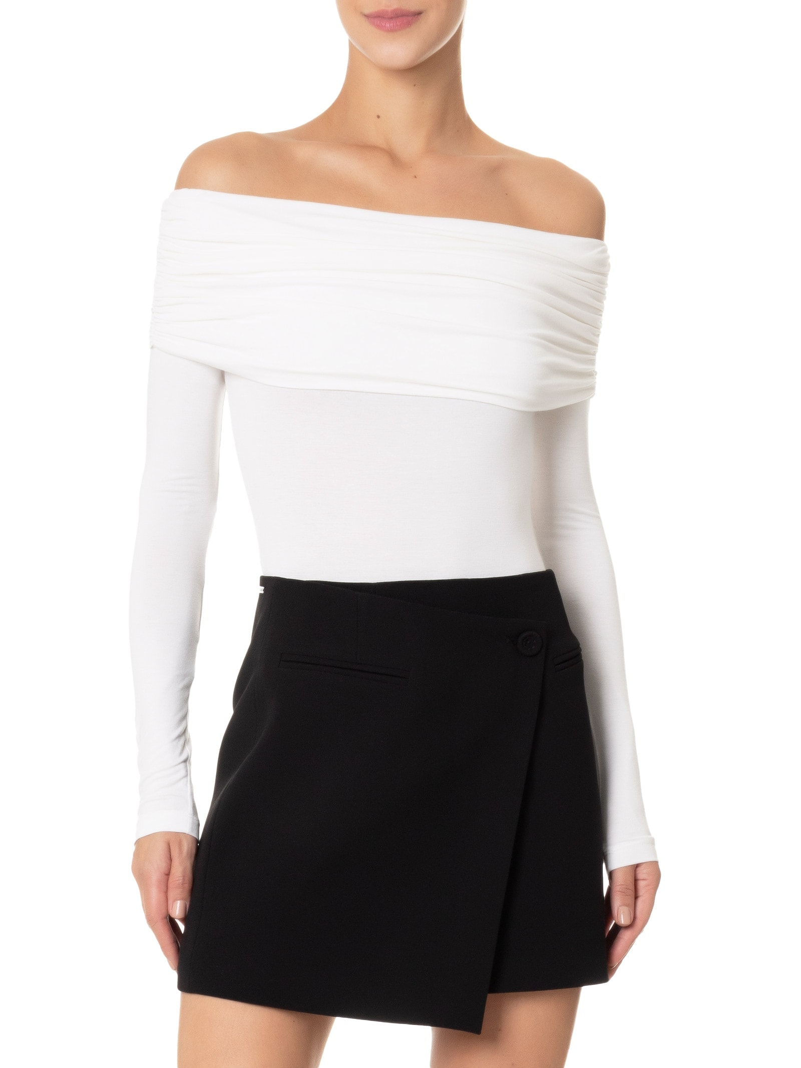 Body Manga Longa Com Sobreposição Franzida Off White Market 33