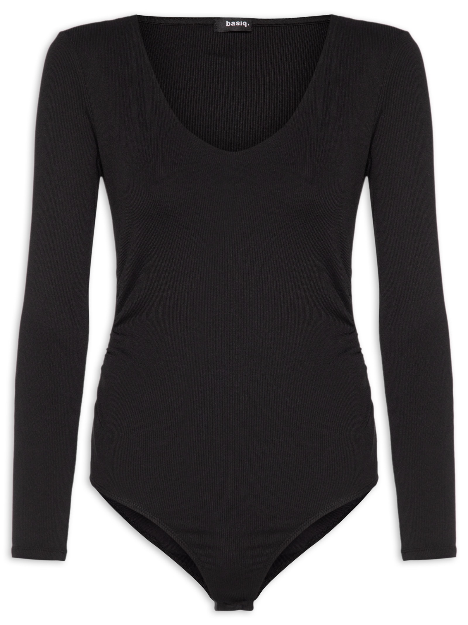 Body Manga Longa Decote U Preto Basiq