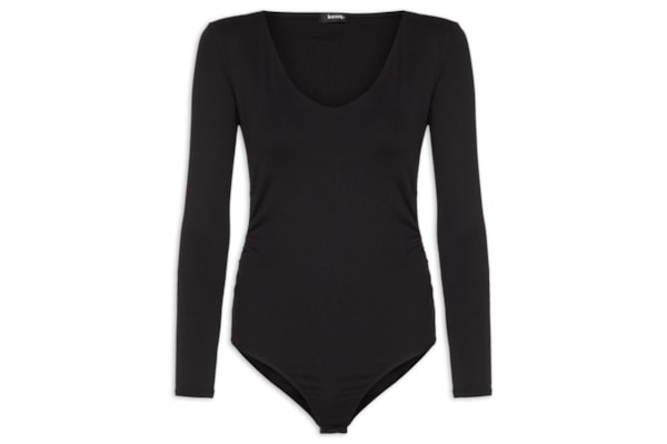 Body Manga Longa Decote U - Preto