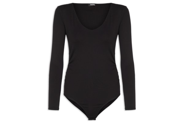 Body Manga Longa Decote U - Preto