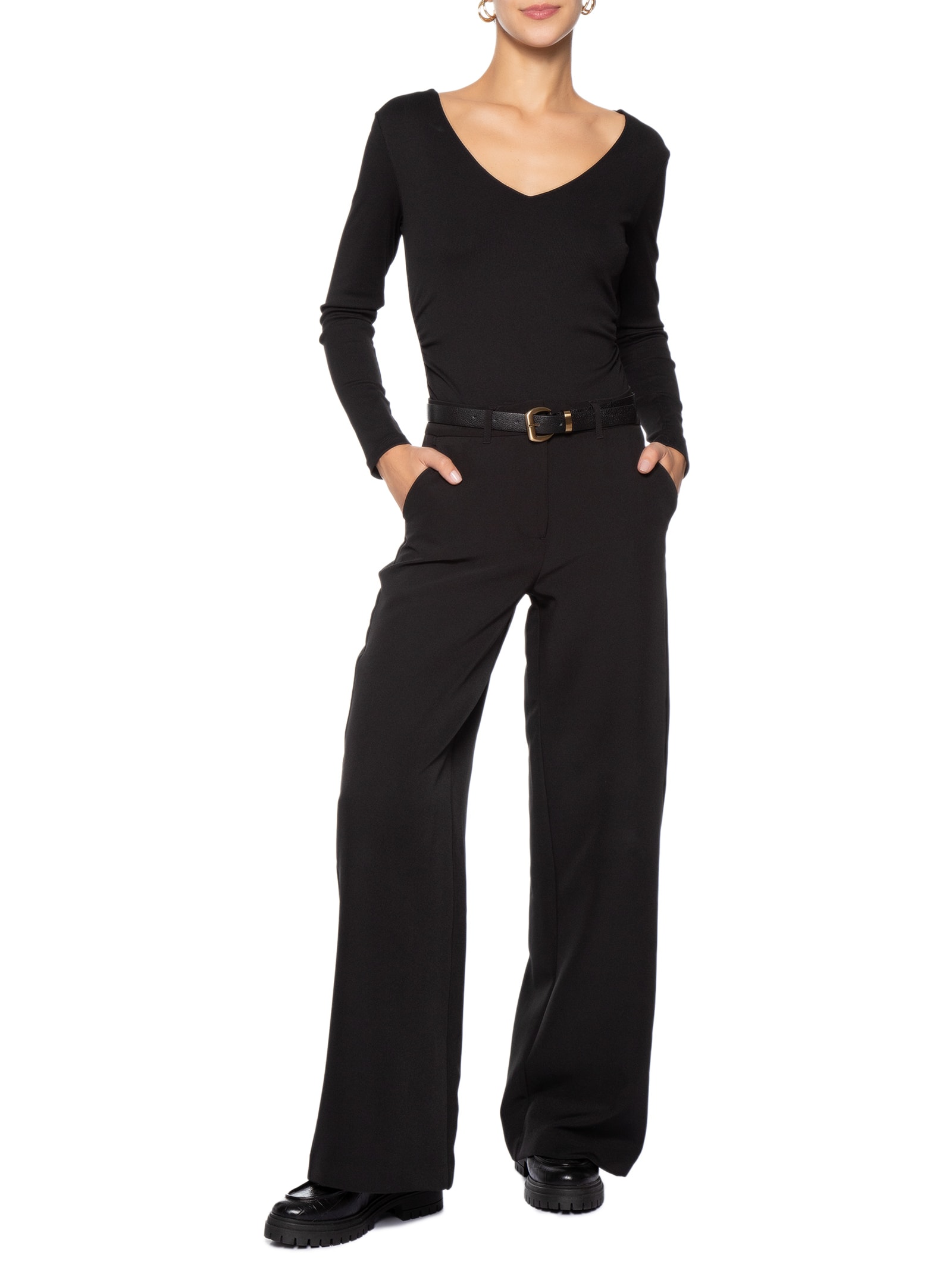 Body Manga Longa Decote U Preto Basiq