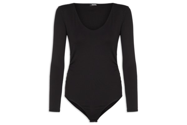 Body Manga Longa Decote U - Preto