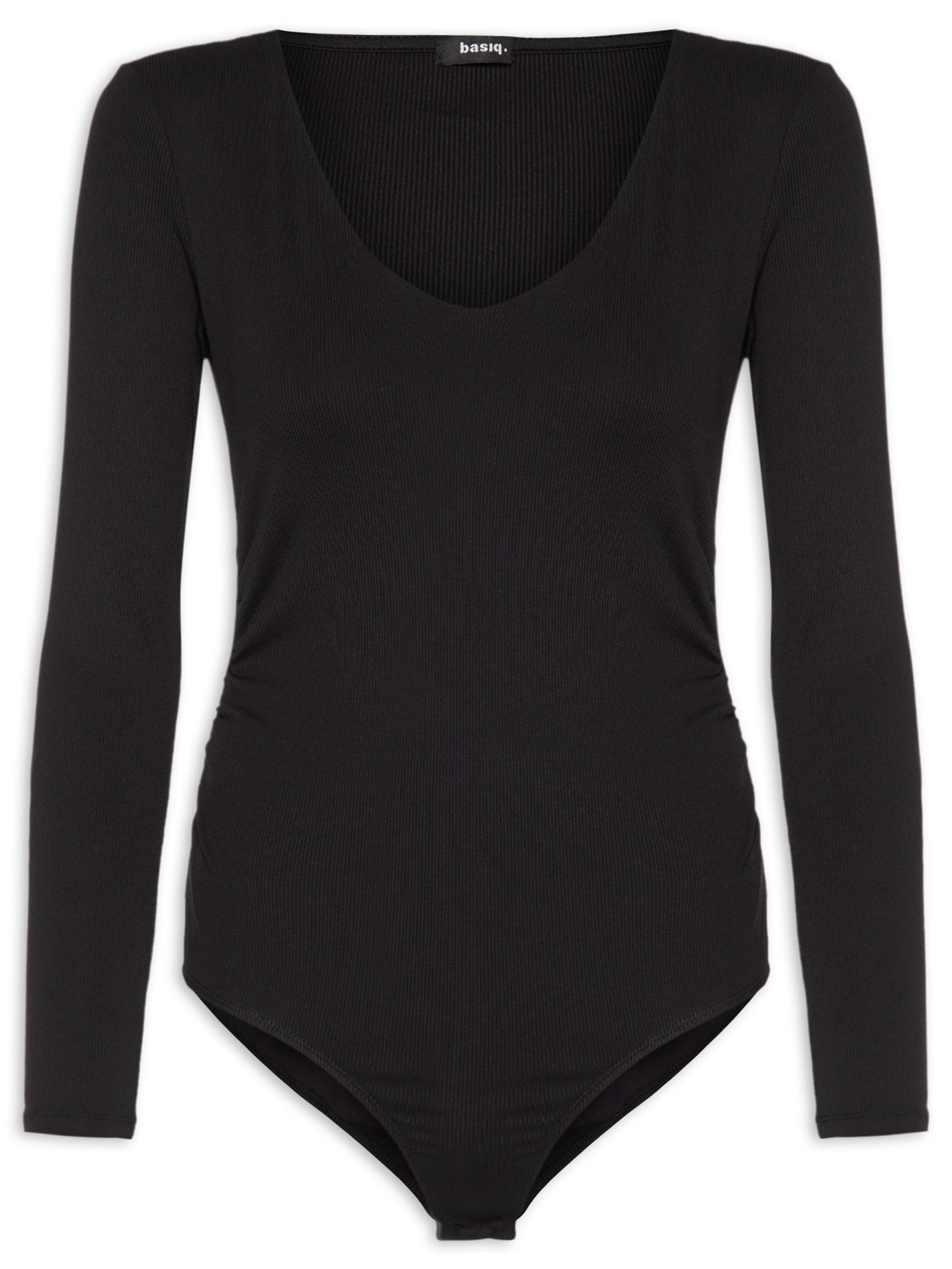 Body Manga Longa Decote U Preto Basiq