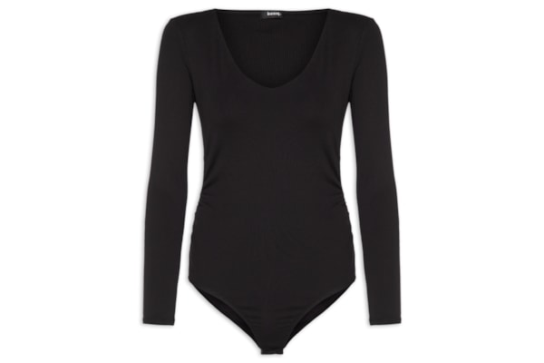 Body Manga Longa Decote U - Preto