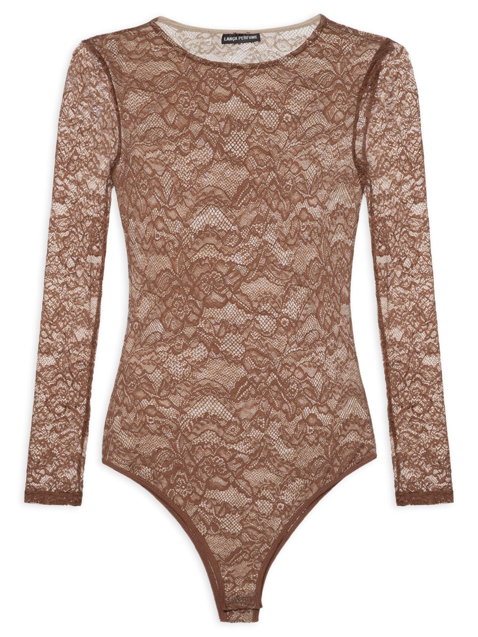Body Manga Longa Marrom Lança Perfume