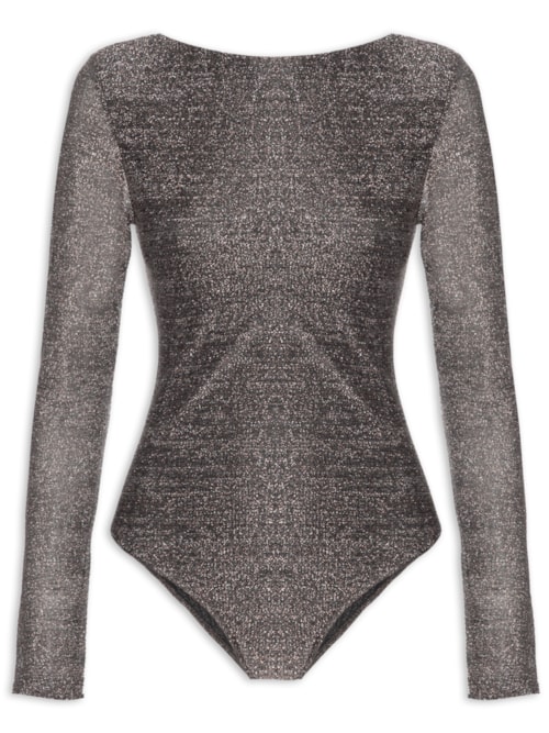 Body Manga Longa Metalic Mix – Prata